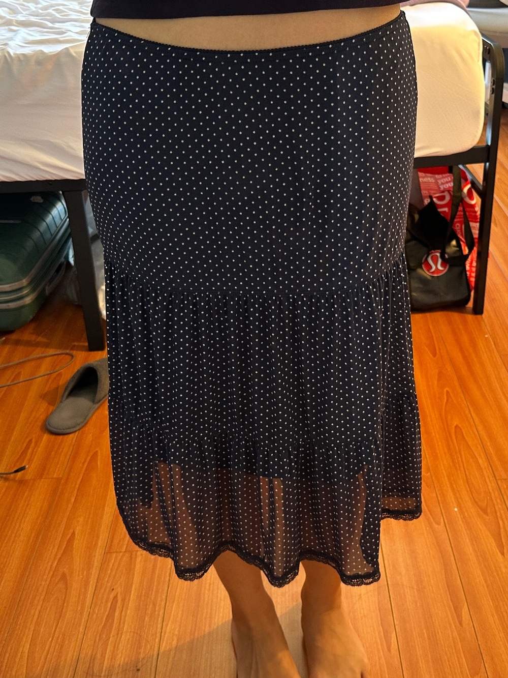 Brandy Melville navy polka dot midi skirt